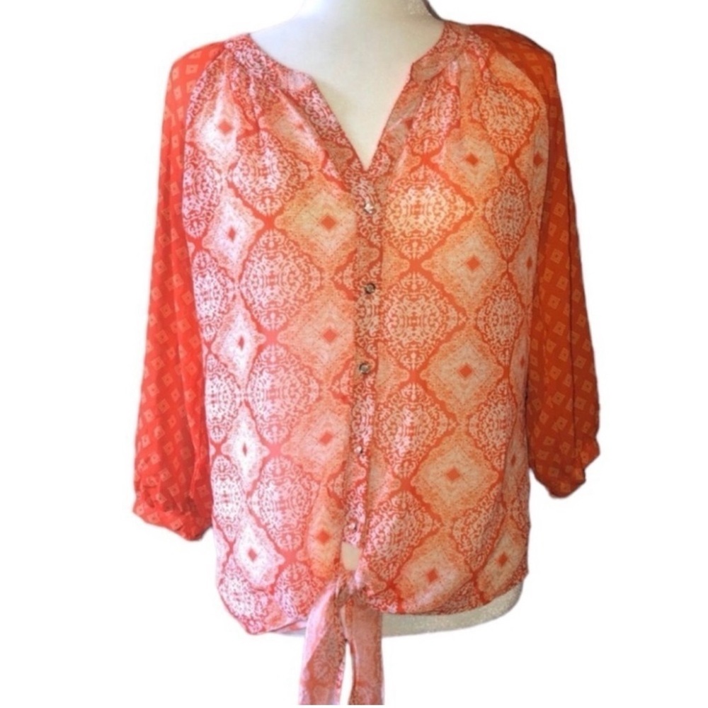 KUT FROM THE KLOTH Orange Tie In Front Button Up Blouse Size S